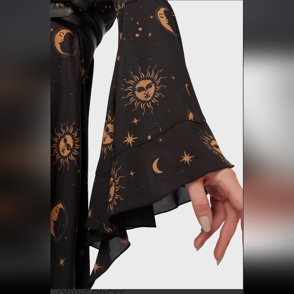 Killstar Black Dress with Gold Celestial Design - Picture 3 of 9